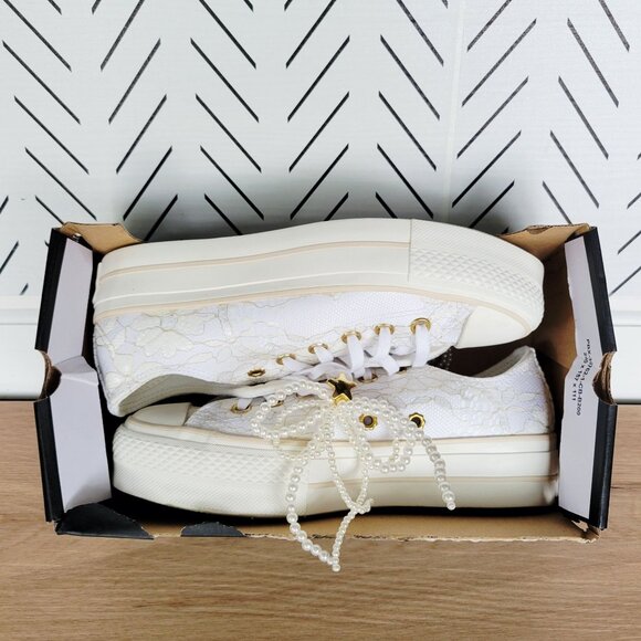 ⭐Converse Chuck Taylor Platform Pearls Lace 8 Women Shoes Party Sneaker A15197C - Picture 9 of 16